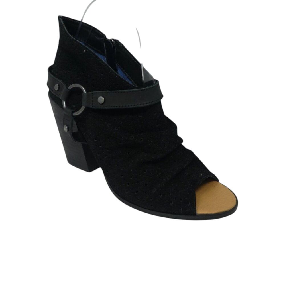 Dingo Spurs Black Leather Peep Toe Western Ruched Ankle Boots Booties Womens 7.5